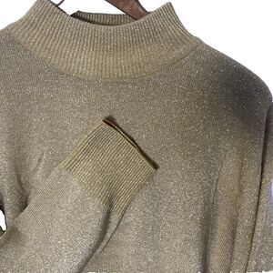 Vintage MILANO DESIGN Sweater Gold Metallic Mock Neck Fine Knit Womens XL